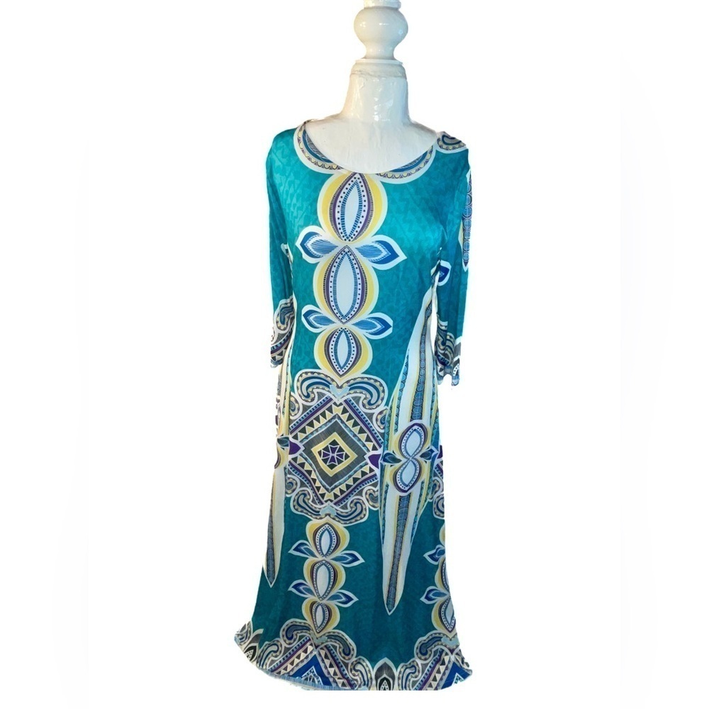 R&B Collection Lined Multicolored Women's Paisley Stretch Maxi Boho Dress LARGE